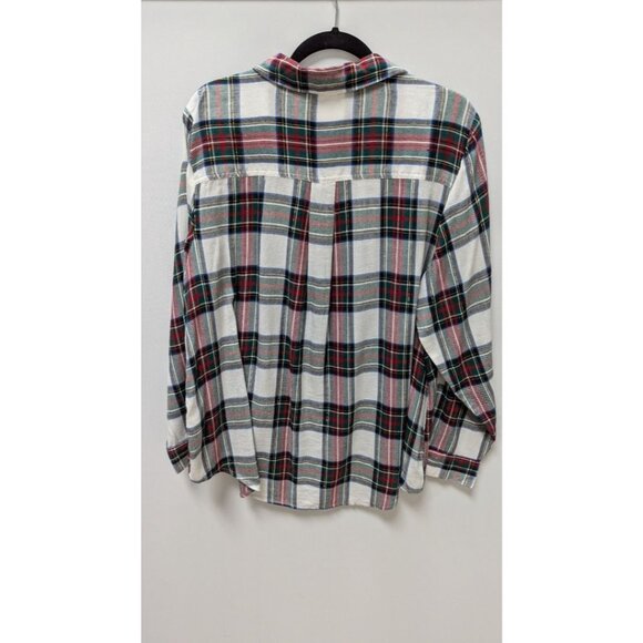 Style & Co White/Red/Green Plaid Button-Down Blouse - Picture 2 of 4
